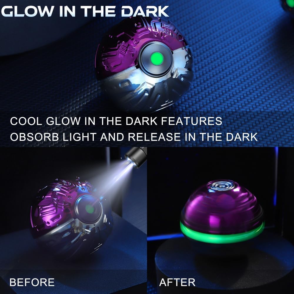 Cool Sphere Ball Fidget Spinner Toy for Kids Adults, Alloy Stress Relief Finger Spinner Fidgit Desk Toy Boy Prize Men Present,Glow in The dark after absorb light, smooth silence spining, cool design