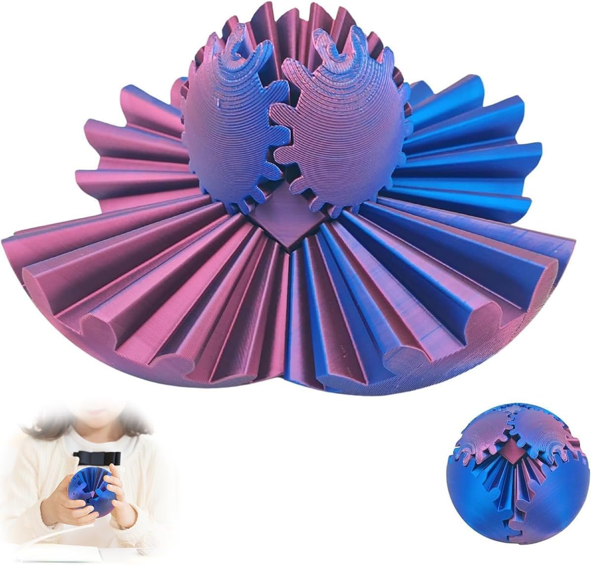 Gear Ball - 3D Printed Gear Ball Spin Ball or Cube Fidget Toy,Gear Sphere,Gear Ball Fidget Toy,Stress Ball,GearSphere Desk Toy,Fidget Ball,Gear Toy for Stress and Anxiety Relaxing (Purple, 8cm)