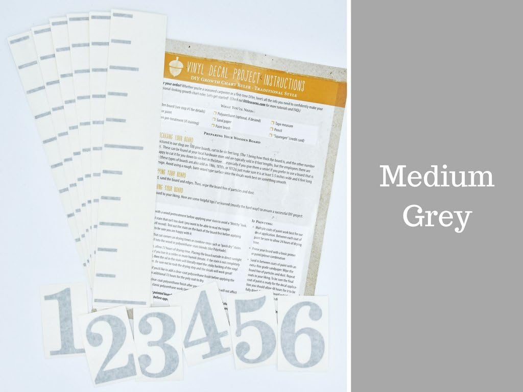 Little Acorns DIY Vinyl Growth Chart Ruler Decal Kit, Large #s - Medium Grey