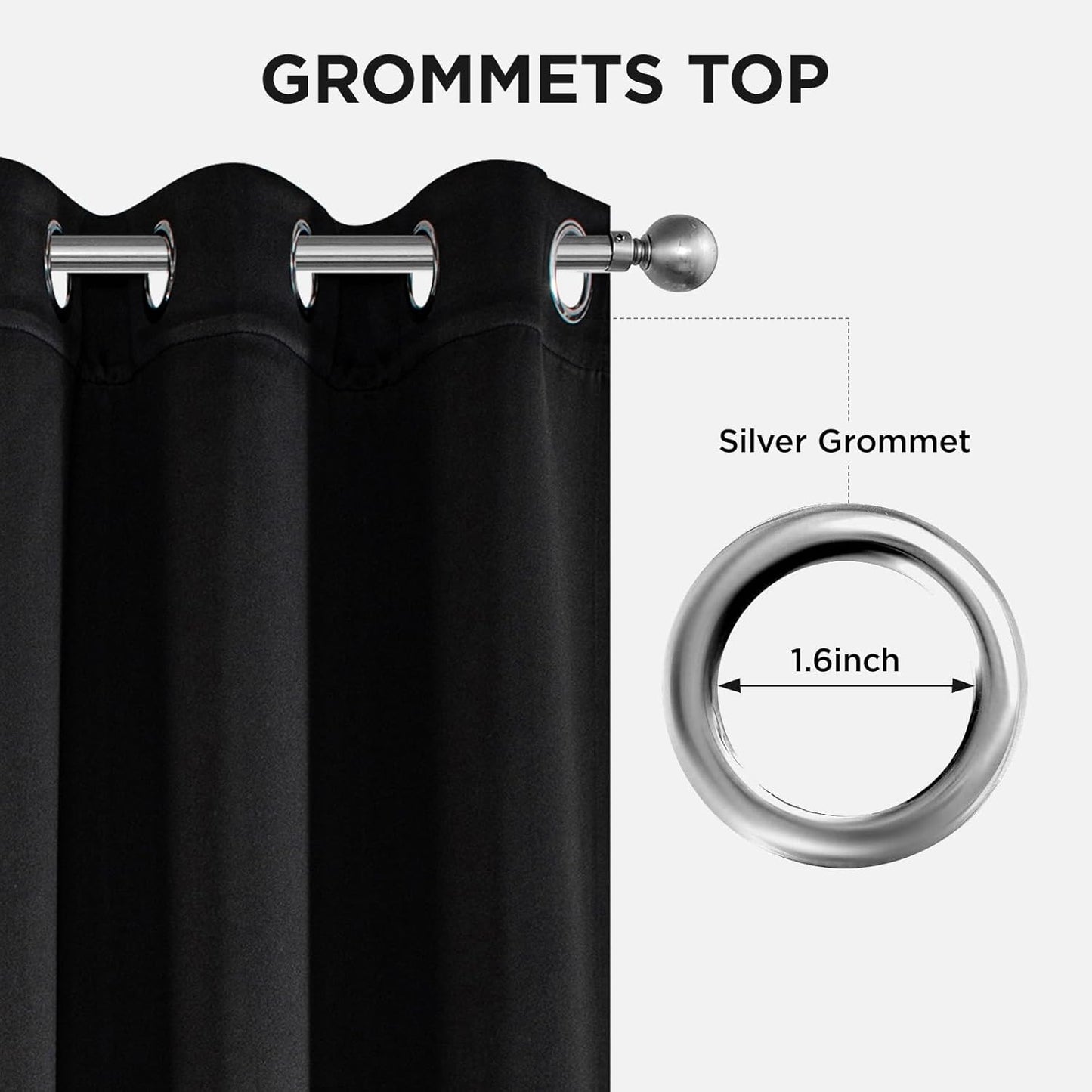 Joydeco Blackout Curtains 108 Inches Long 1 Panel, Thermal Insulated Long Curtains& Drapes 1 Piece, Room Darkening Grommet Drapes for Living Room Bedroom Window (W70 x L108 Inch, Black)