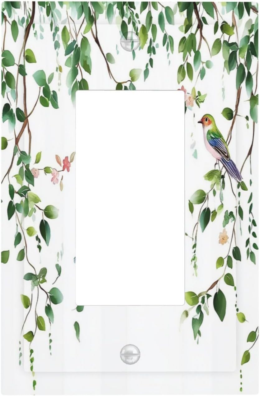 Decorative Outlet Covers Green Leaves Bird Eucalyptus Sage Plant 1 Gang Single Rocker Light Switch Cover Plate Wall Plates Gfci Faceplate For Bed Room Living Room Decor