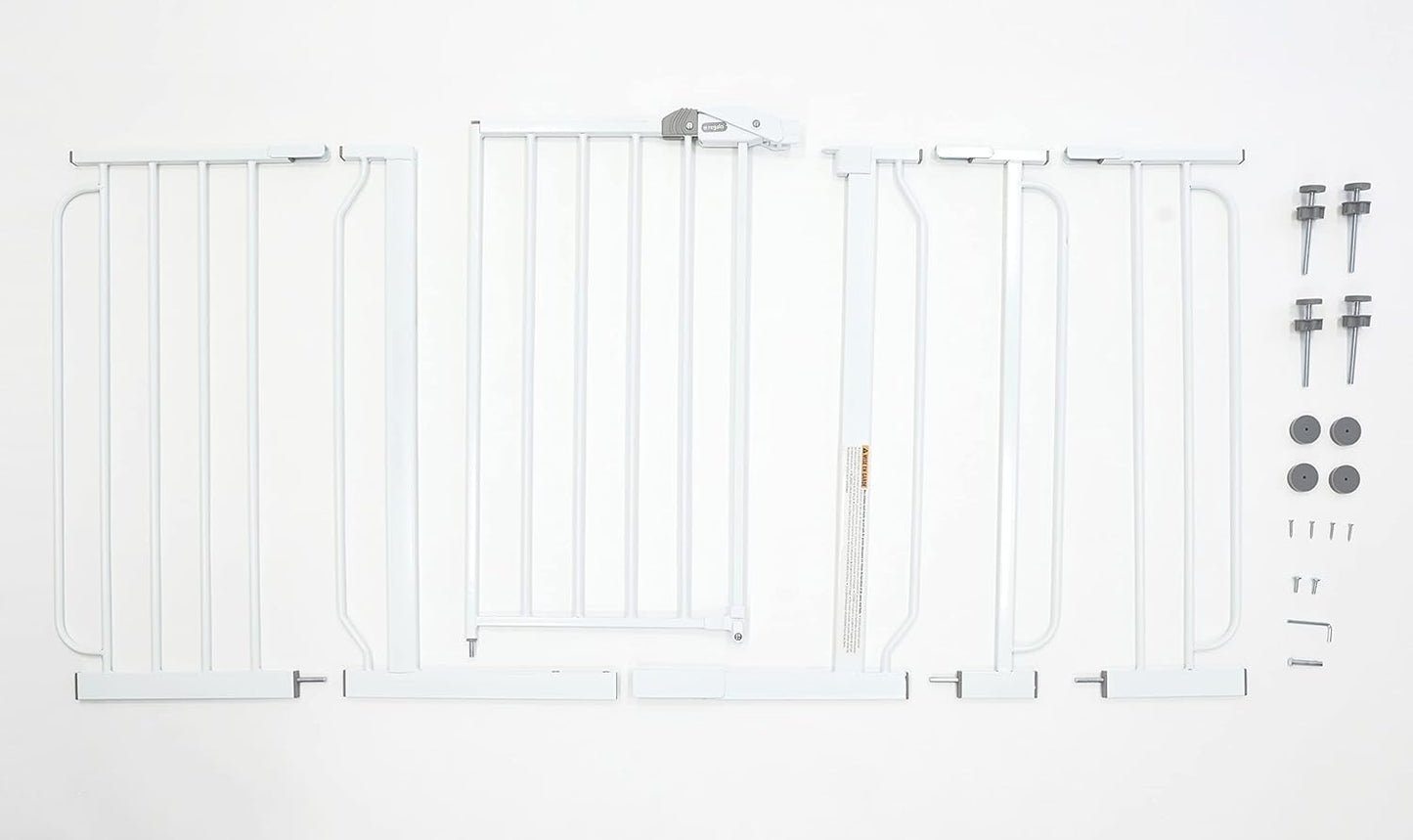 Regalo 56-Inch Extra WideSpan Walk Through Baby Gate, Includes 4-Inch, 8-Inch and 12-Inch Extension, 8 Piece Set - 4 Pack of Pressure Mounts and 4 Pack of Wall Cups and Mounting Kit, White