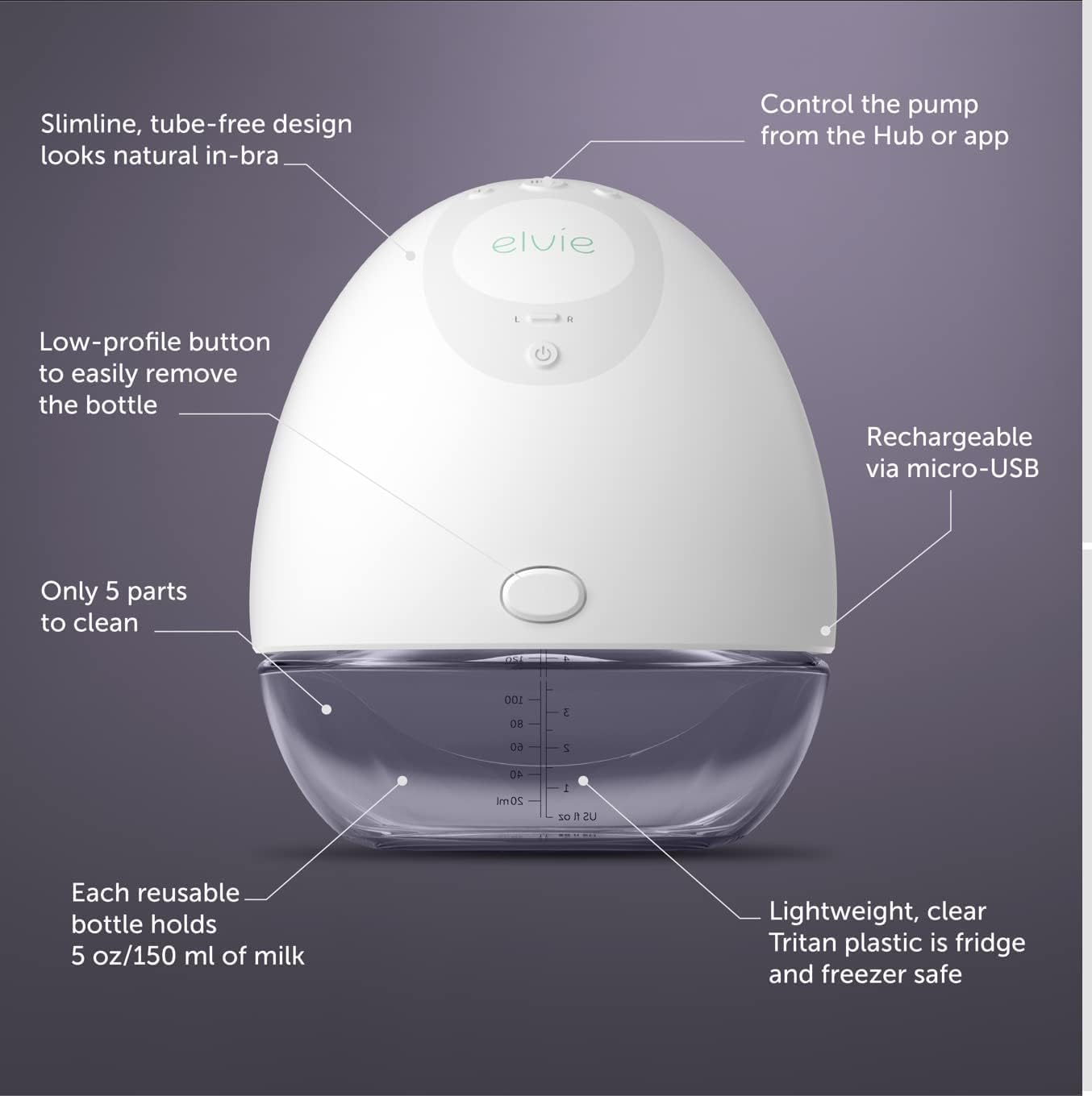 Elvie - Single, Wearable Breast Pump w/App - The Smallest & Quietest - Portable - Hands Free & Discreet - Automated w/Four Personalized Settings - Includes 3 Sets of Breast Shields