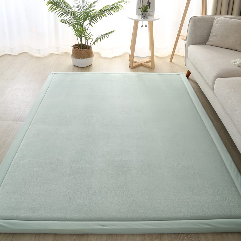 Loartee Coral Velvet Crawling Rugs (4'11"x4'11", Light Green) for Toddler Children Play Area Rugs Yoga Mat Exercise Pads Carpet