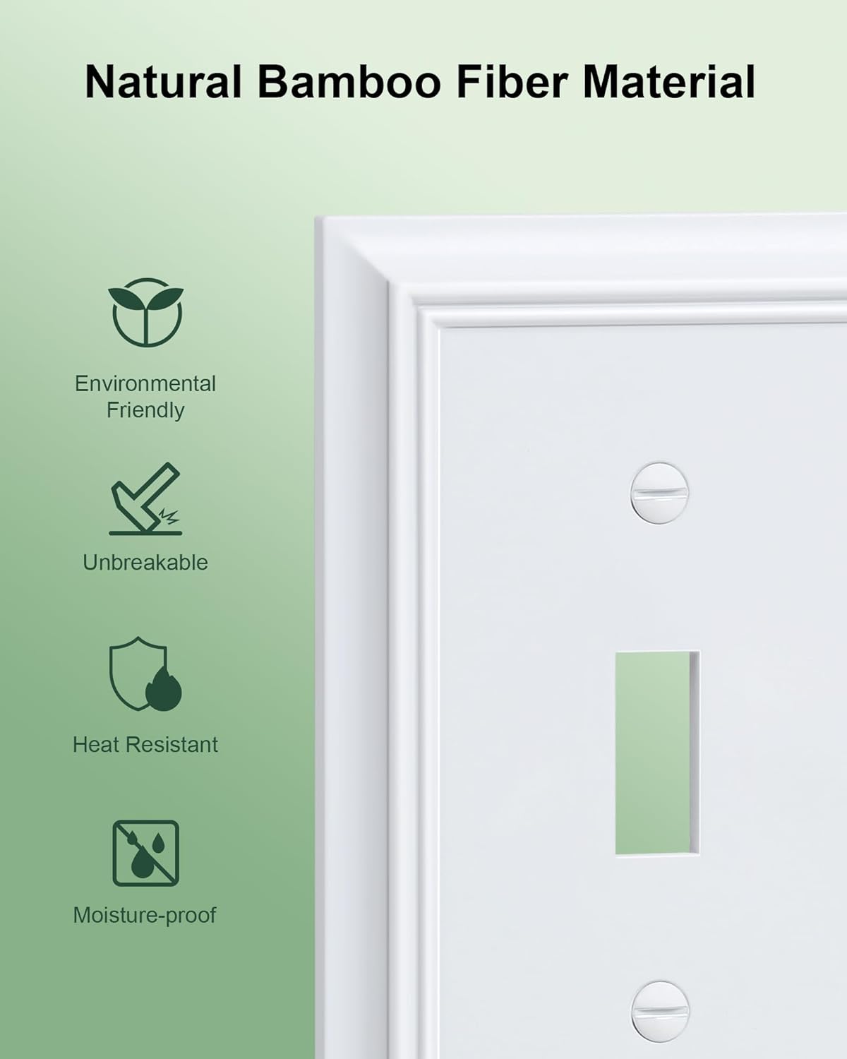 2-Pack Single Toggle Light Switch Cover Plate, Durable Natural Bamboo Fiber Decorative Switch Plate Covers, Pure White 1 Gang Wall Plate, Corrosion Resistant