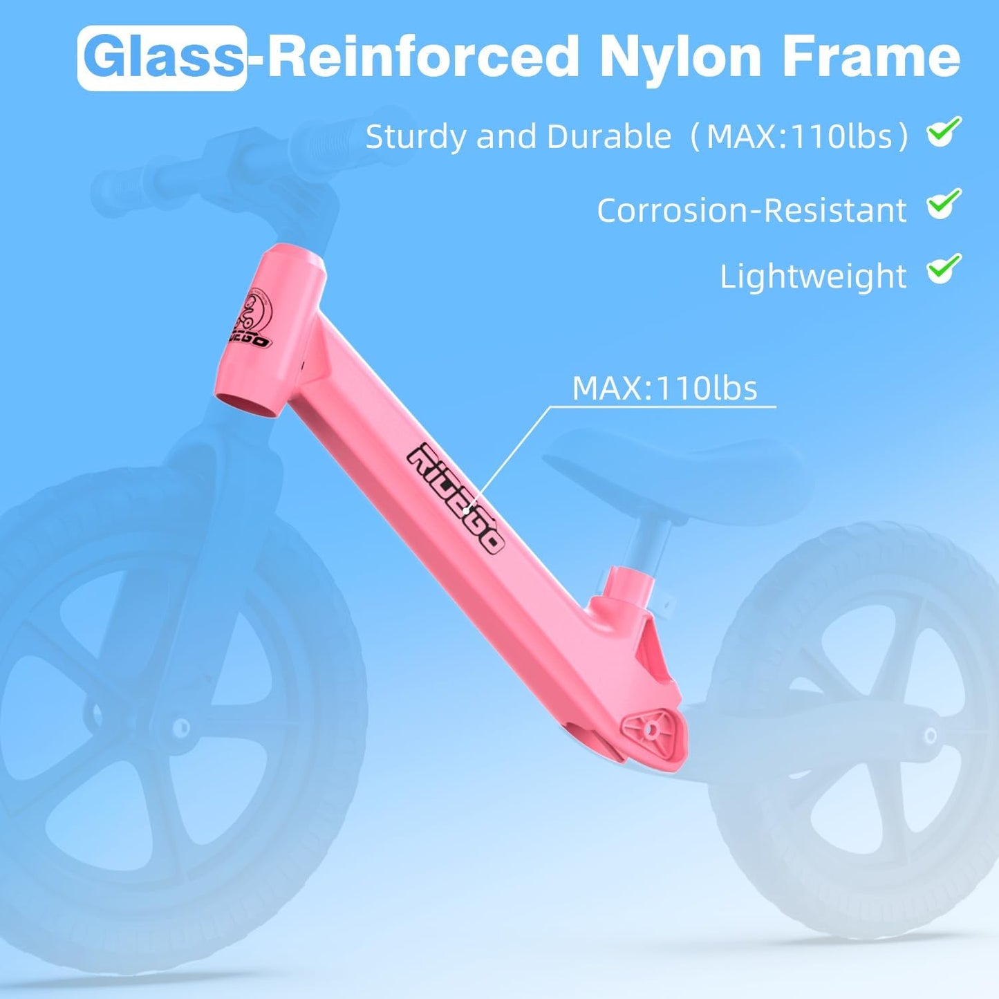 Ridego 12 or 14 Inch Balance Bike for Kids 2-6 Year Old,Lightweight Kids Bike with Adjustable Seat, Push Bicycle with Air Rubber Tires，Ride-on Toys Birthday Gift