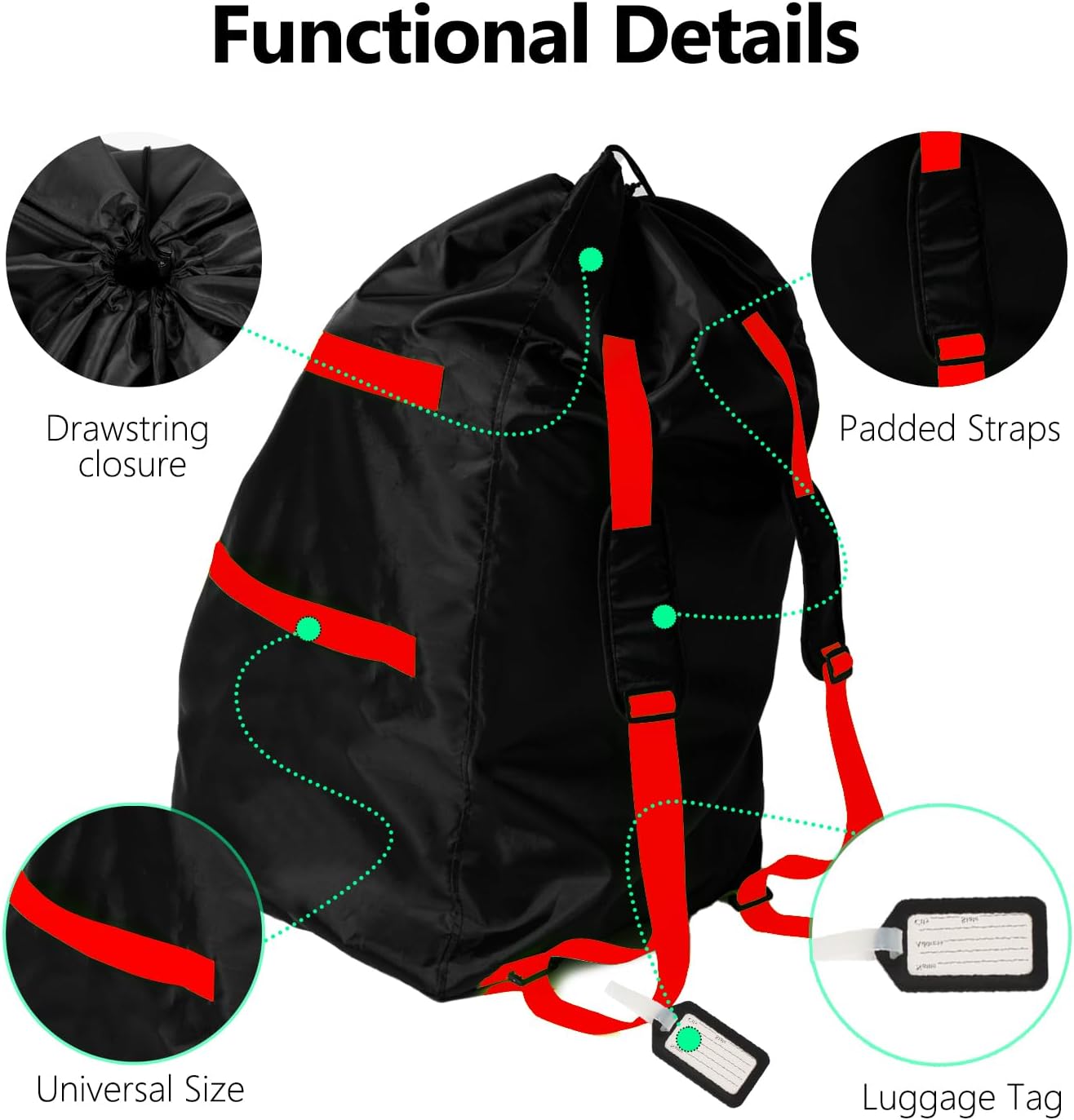 elaia Car Seat Travel Bag for Airplane, Waterproof Wearable with Straps, Large Capacity Padded Car Seat Check Bag, Perfect for Air Travel, Family Vacations, and Parents with Infants