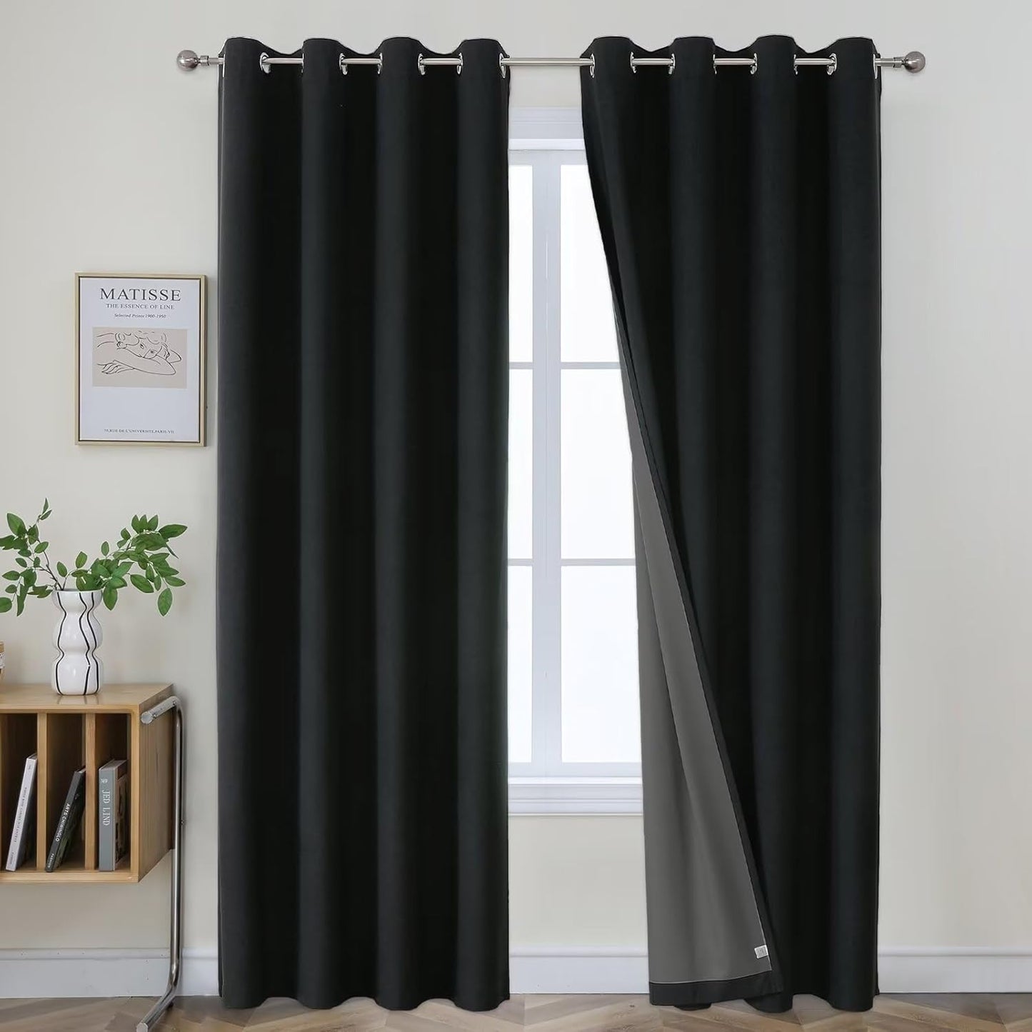 Joydeco Blackout Curtains 108 Inches Long 2 Panels Burg, Room Darkening Curtains for Bedroom, 100% Black Out Textured Thermal Drapes Privacy Protection 2 Panels Set(W52 x L108 Inch, Black)