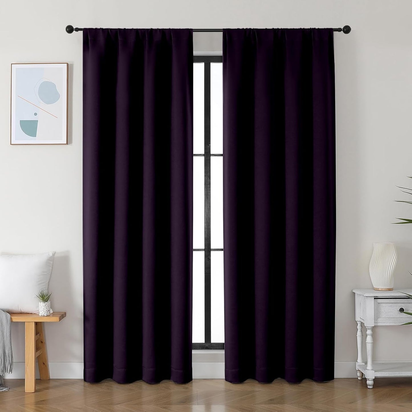 Simplebrand Ava BlackBerry Blackout Curtains for Bedroom 84 Inch Length 2 Panels Set, Solid Thermal Insulated Privacy Nursery Window Treatment Curtains Blackout Drapes, W40 x L84 Inch, BlackBerry