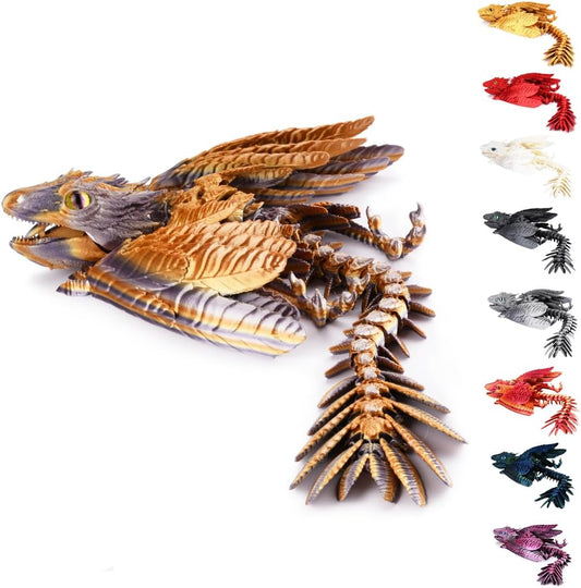 3D Printed Dragon with Wings 3D Printed Animals Articulated Dragon Fidget Dragon 3D Printed Toys Dragon Toy Desk Pets Home Office Decor (Copper)