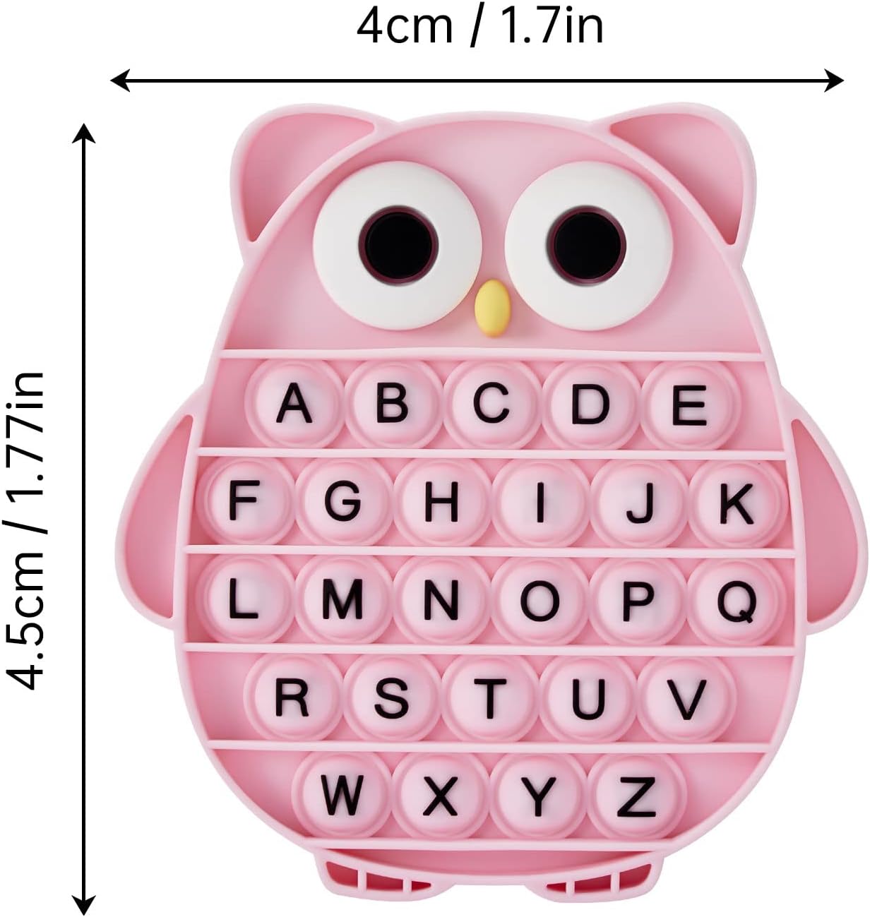Push Pop Bubble Fidget Sensory Toy, Silicone Stress Relief Popping Toy, ABC Alphabet Owl Shaped Educational Learning Tools for Toddlers Kids Students (Black Letters-Pink)
