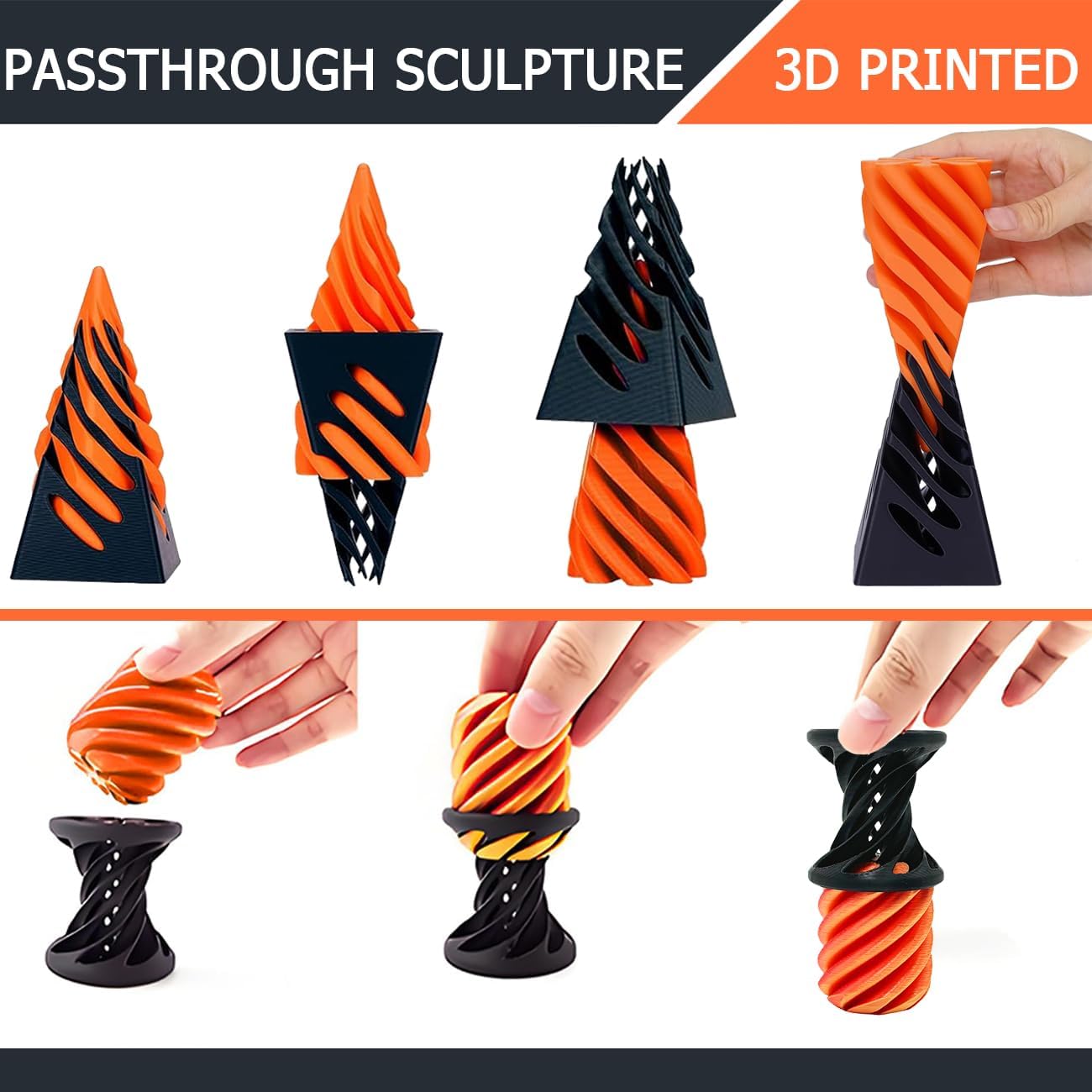 Impossible Pyramid Passthrough Sculpture, Spiral Cone Fidget Toy 3D Printed Toys, Adult Fidgets for Anxiety and Stress, Stress Relief Toys, Desk Toys Fidget Toys Adults Anxiety