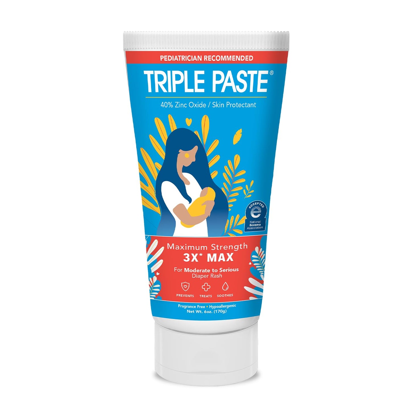 Triple Paste 3X Max Diaper Rash Ointment, Maximum Strength Zinc Oxide Ointment for Severe Diaper Rash, 6 oz Tube