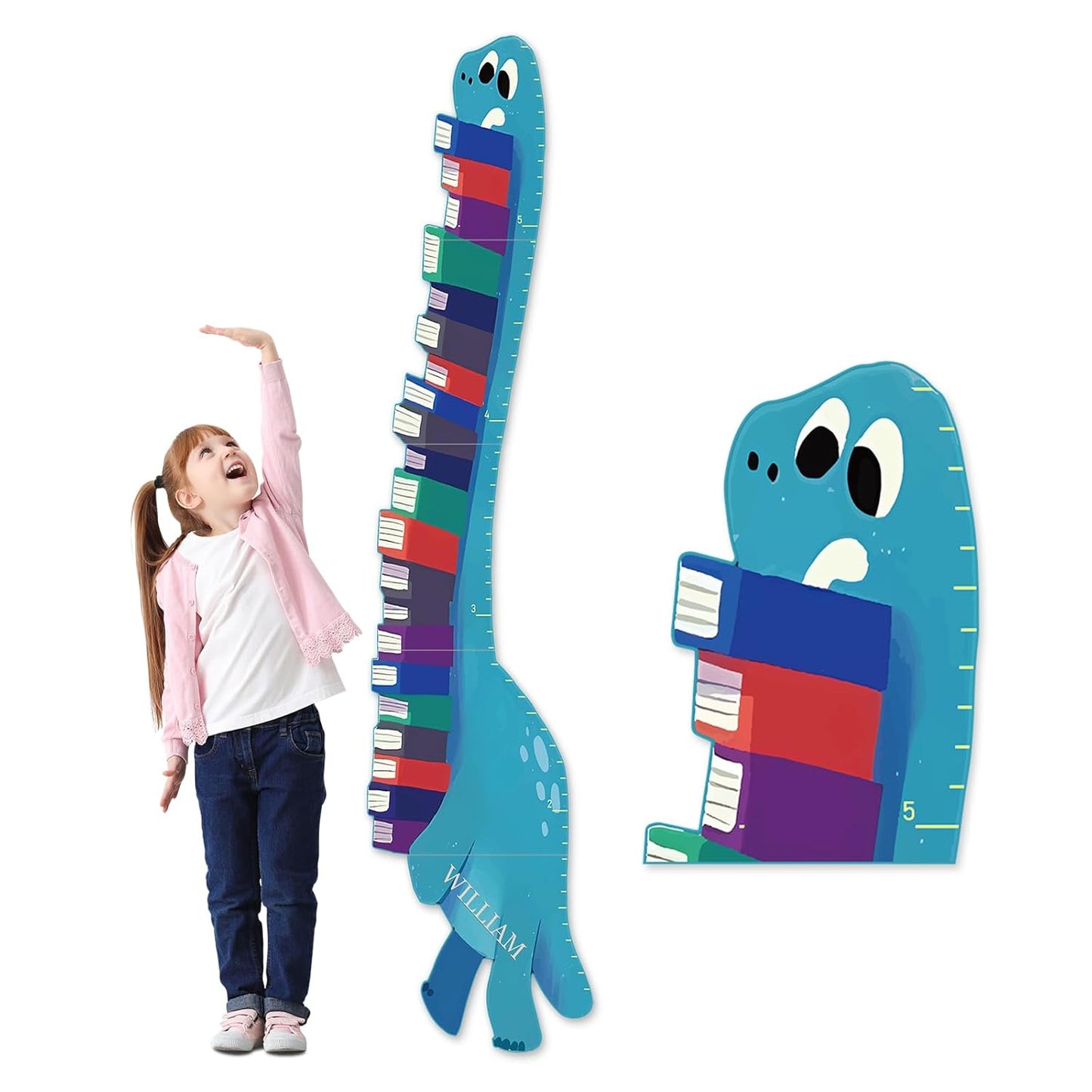 Personalized Name Growth Chart for Wall, Dinosaur Book Wooden Growth Chart Kids Height Chart,Growth Ruler for Toddler Playroom Decor 62.4" x 15.5"