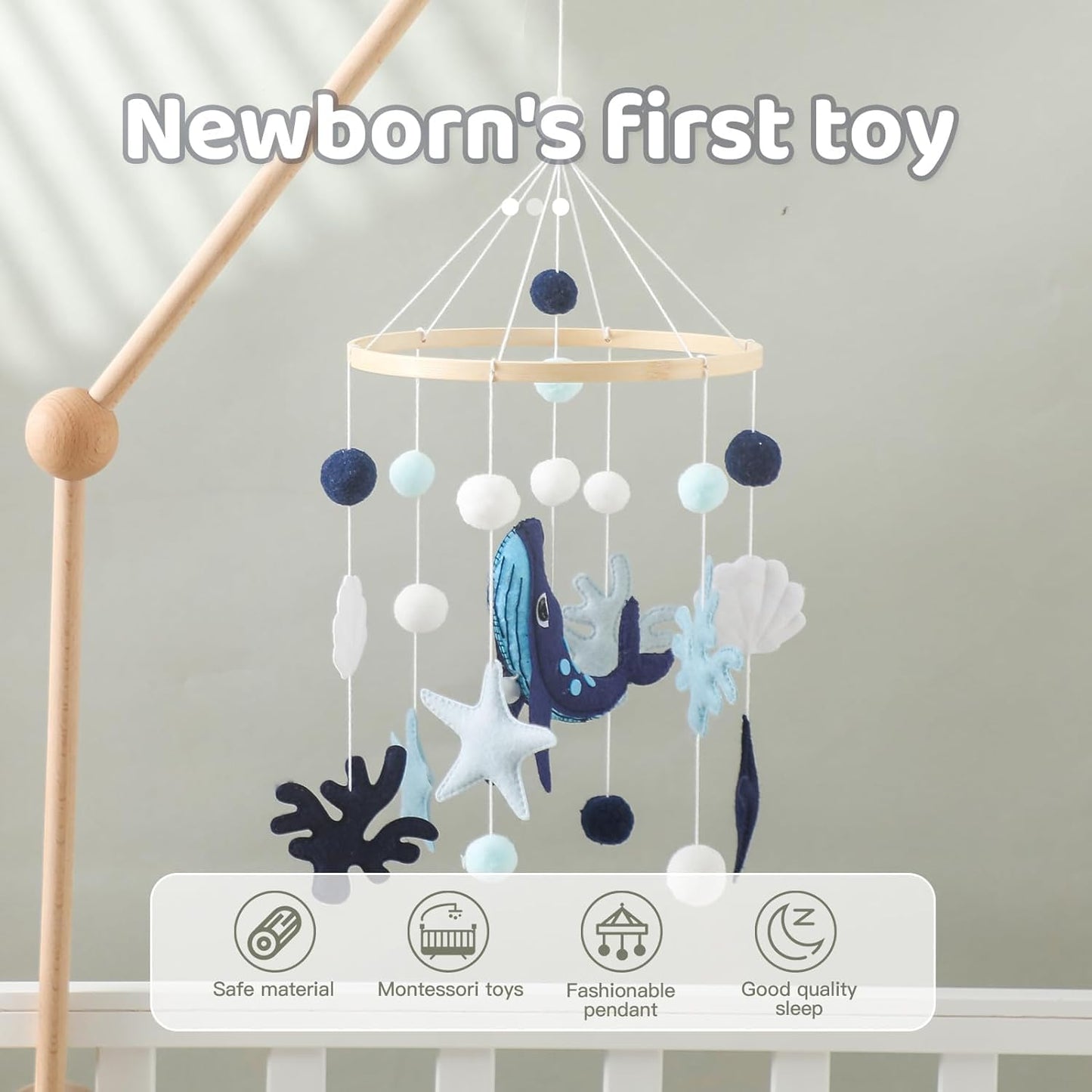 Baby Mobile Wind Chime Sea Creatures, Whale Mobile Wind Chime, Baby Bed Hanging Game Mobile for Children's Room Children's Bed Decor