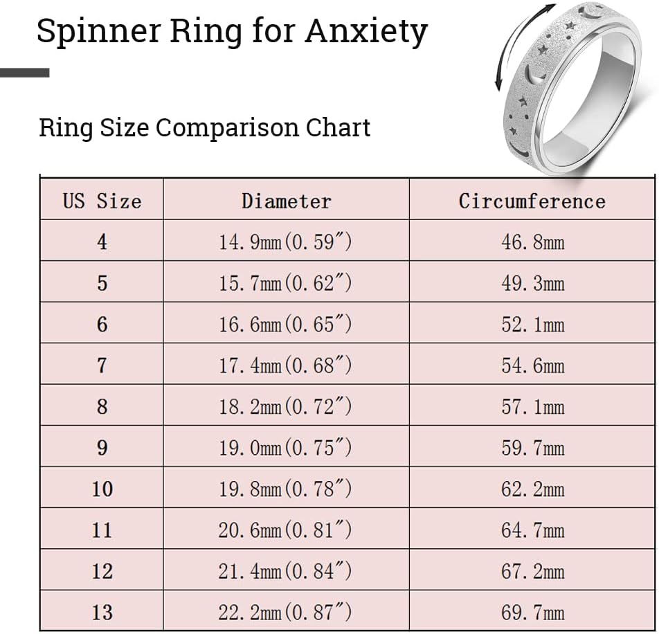 OreilleStar Anxiety Ring for Women Spinner Ring Stainless Steel Fidget Ring Fidget Toys Adults Spinner Rings Fidgit Ring Men Silver Size 8