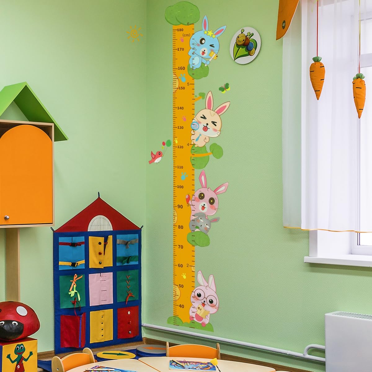 Cute Rabbits Self-adheve Vinyl Nursery Wall Decal Baby Growth Chart Sticker for Bedroom Play Room