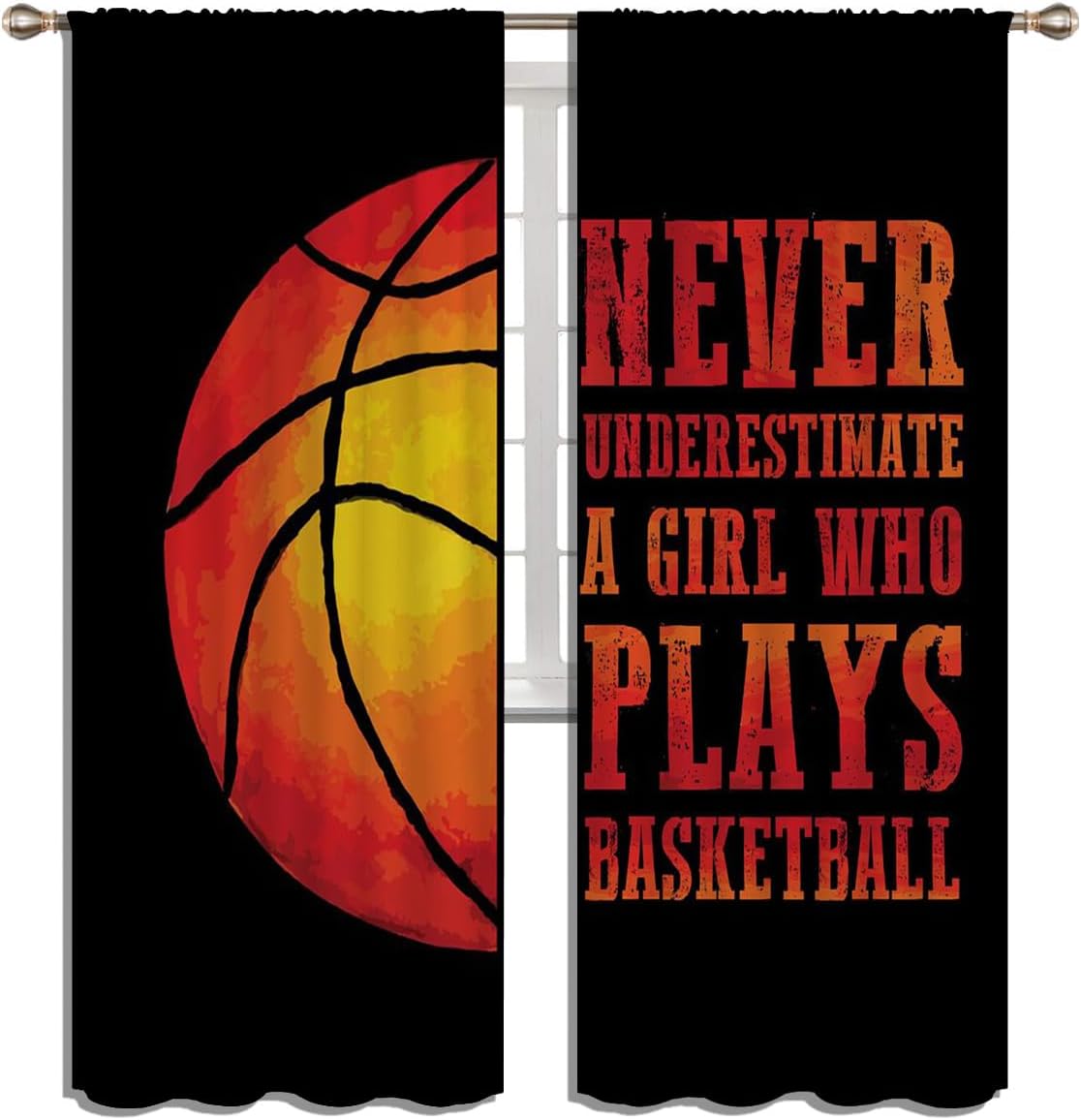 Red Basketball Blackout Curtains for Boy Girl Room Darkening Decor,Sport Theme and Motto Dark Background Bedroom Living Room Home Rod Pocket Thermal Insulated Window Curtain/Drapes Panel,84x63 Inch…