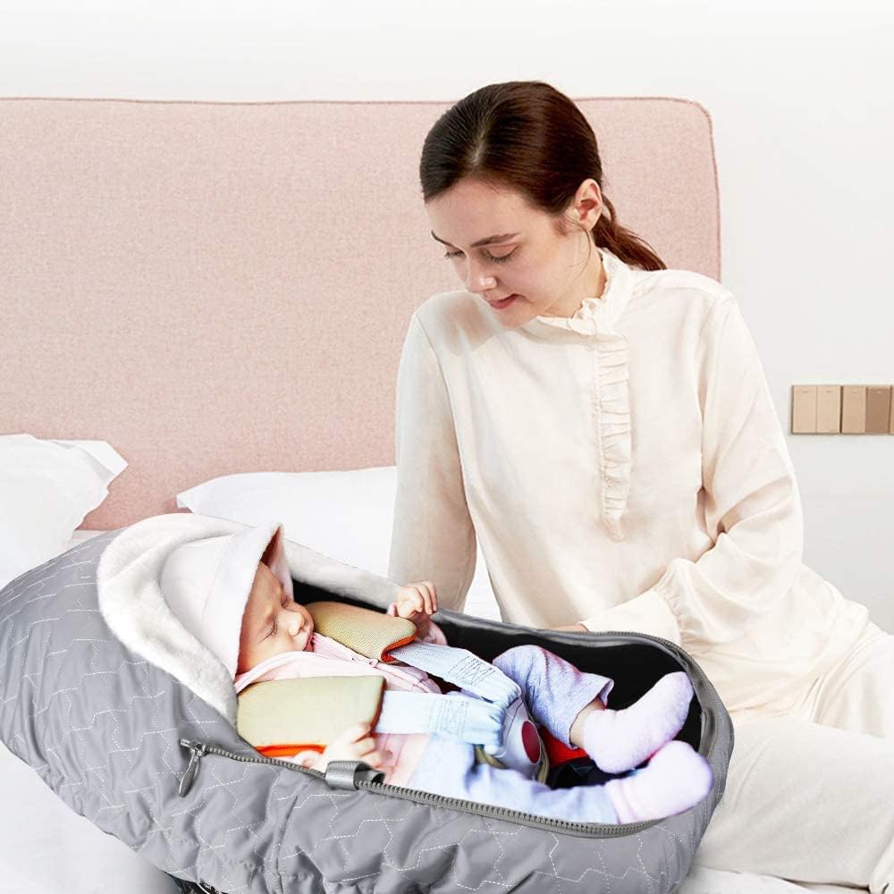 Yoofoss Baby Car Seat Cover Winter Carseat Canopies Cover to Protect Baby from Cold Wind, Super Warm Plush Fleece Baby Carrier Cover for Infant Boys Girls (Grey)