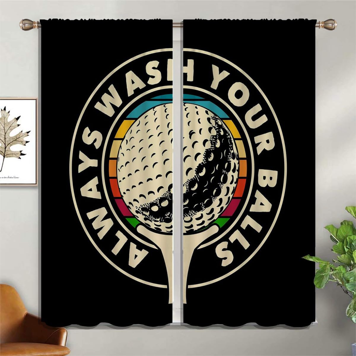 Golf Blackout Curtains for Boy Girl Room Darkening Decor,Sport Theme and White Motto Dark Background Bedroom Living Room Home Rod Pocket Thermal Insulated Window Curtain/Drapes Panel,84x72 Inch…