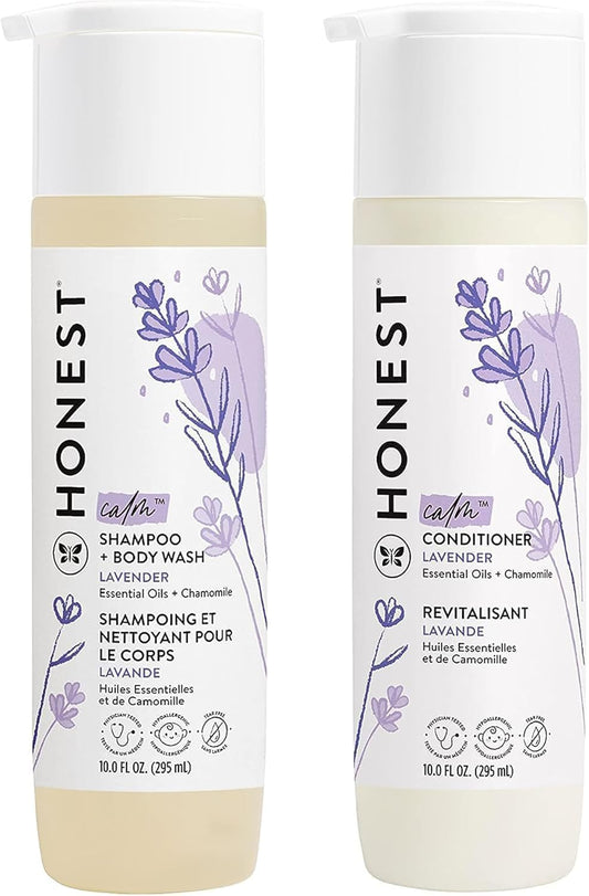 The Honest Company Silicone-Free Conditioner & 2-in-1 Cleansing Shampoo + Body Wash Duo | Gentle for Baby | Naturally Derived | Lavender Calm, 20 fl oz
