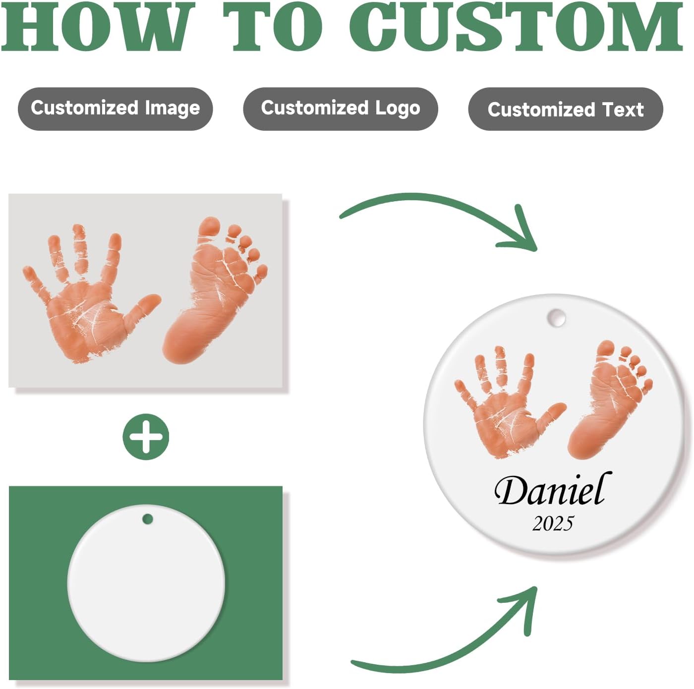 Baby Hand and Footprint Ornament - Baby's Frist Christmas Ornament with Custom Photo, Name, Date - Personalized Baby Gifts, Newborn Keepsake, New Mom Gifts