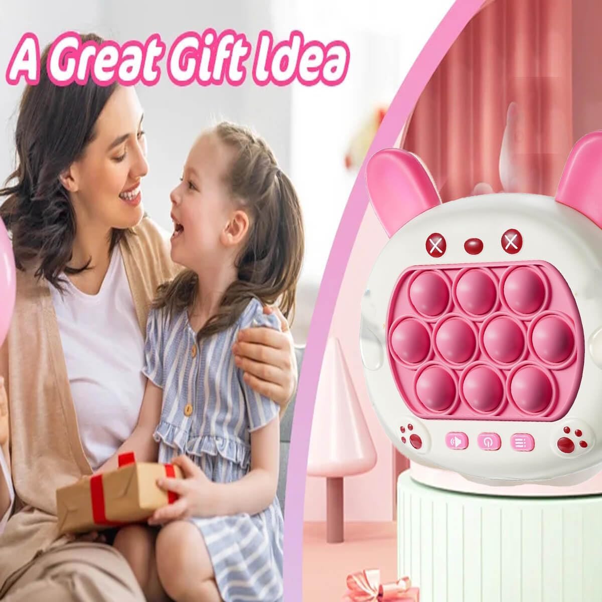 Quick Push Game Console,Pop Fidget Toys ,A Toy Game Machine That Exercises Reaction Ability and Improves Concentration | Gift Idea for Kids & Teens Boys & Girls(Pink Rabbit)