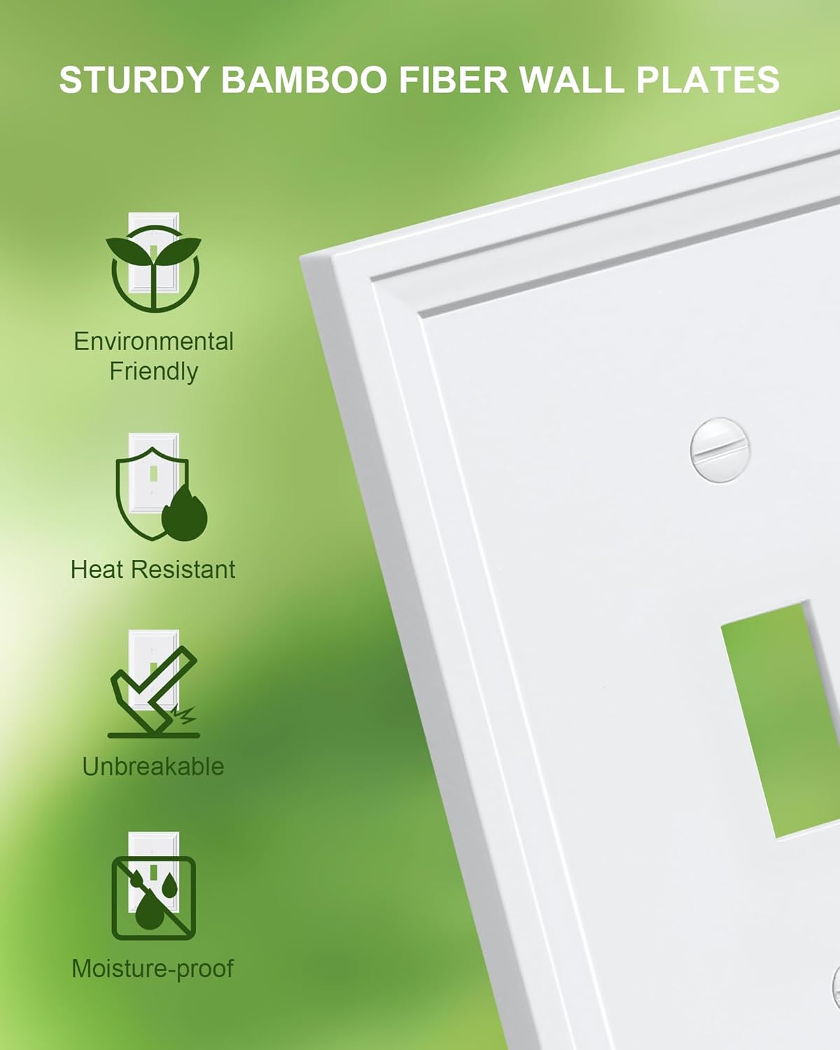 6-Pack Single Toggle Light Switch Covers Wall Plate, Pure White Decorative Switch Plate Covers, 1 Gang Natural Bamboo Fiber Wall Plate, Corrosion Resistant