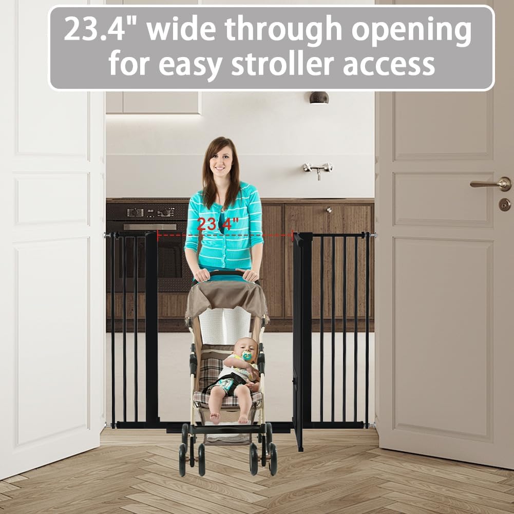 40.55" Tall 1.37" Ultra Narrow Spacing Dogs Pets Baby Gate with Door for Doorway Cat Safety Proof Indoor 30.12-61.61" Extra Wide Puppy Pressure Mounted Black Metal Hallway