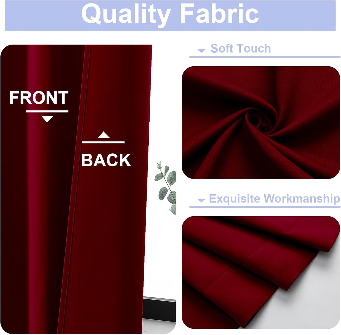 Simplebrand Ava Red Blackout Curtains for Bedroom 72 Inch Length 2 Panels Set, Privacy Thermal Insulated Rod Pocket Door Window Curtains for Patio French Door Front Door, W40 x L72 Inch, Red