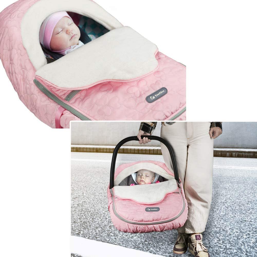 Yoofoss Baby Car Seat Cover Winter Carseat Canopies Cover to Protect Baby from Cold Wind, Super Warm Plush Fleece Baby Carrier Cover for Infant Boys Girls (Pink)