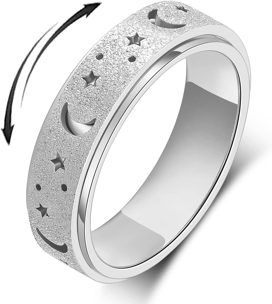 OreilleStar Anxiety Ring for Women Spinner Ring: Fidget Ring Spinner Rings for Anxiety Fidget Rings for Women Anxiety Fidget Toys Ring Adults Silver Size 7