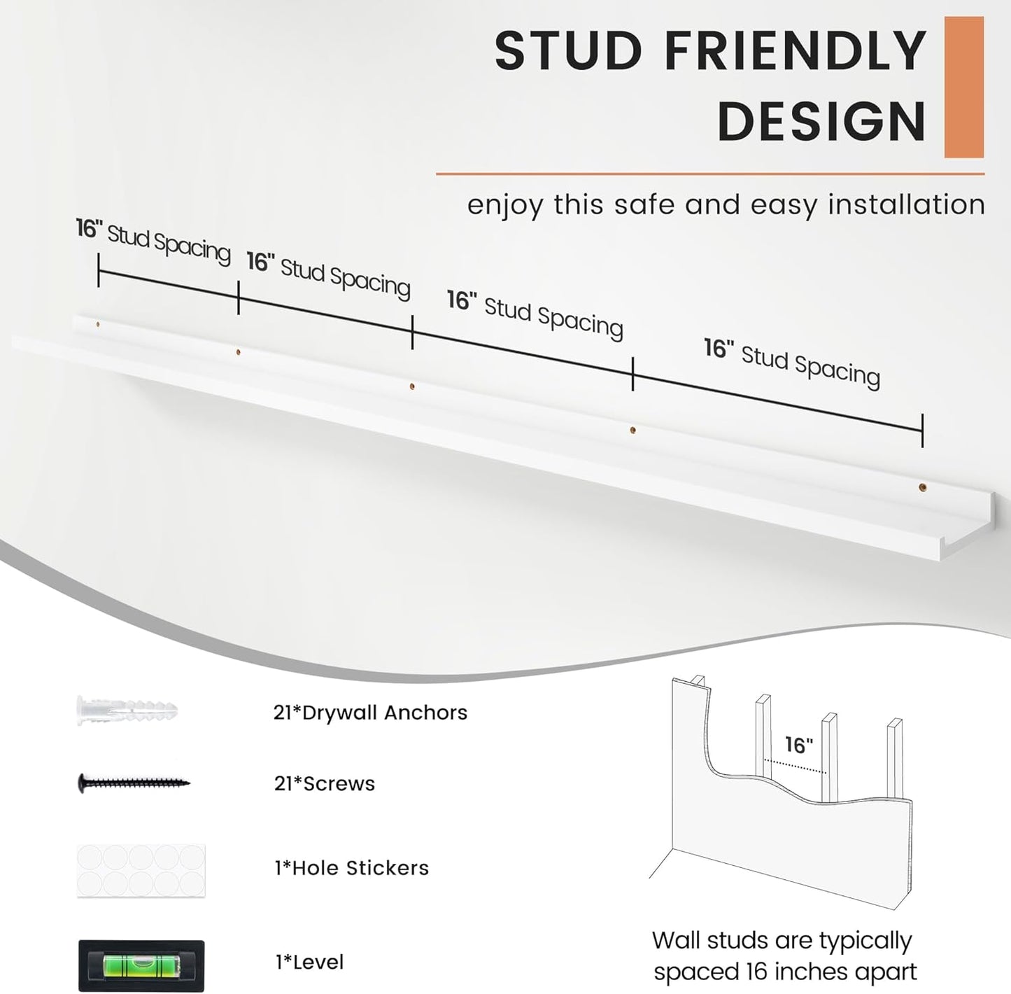 Floating Picture Ledge Shelves for Wall Set of 4, 72 Inch Wall Shelves with Lip Long Large Nursery Book Shelf for Toys Storage Kids Bookshelf Wall Mounted Living Room Bedroom Decor Frames