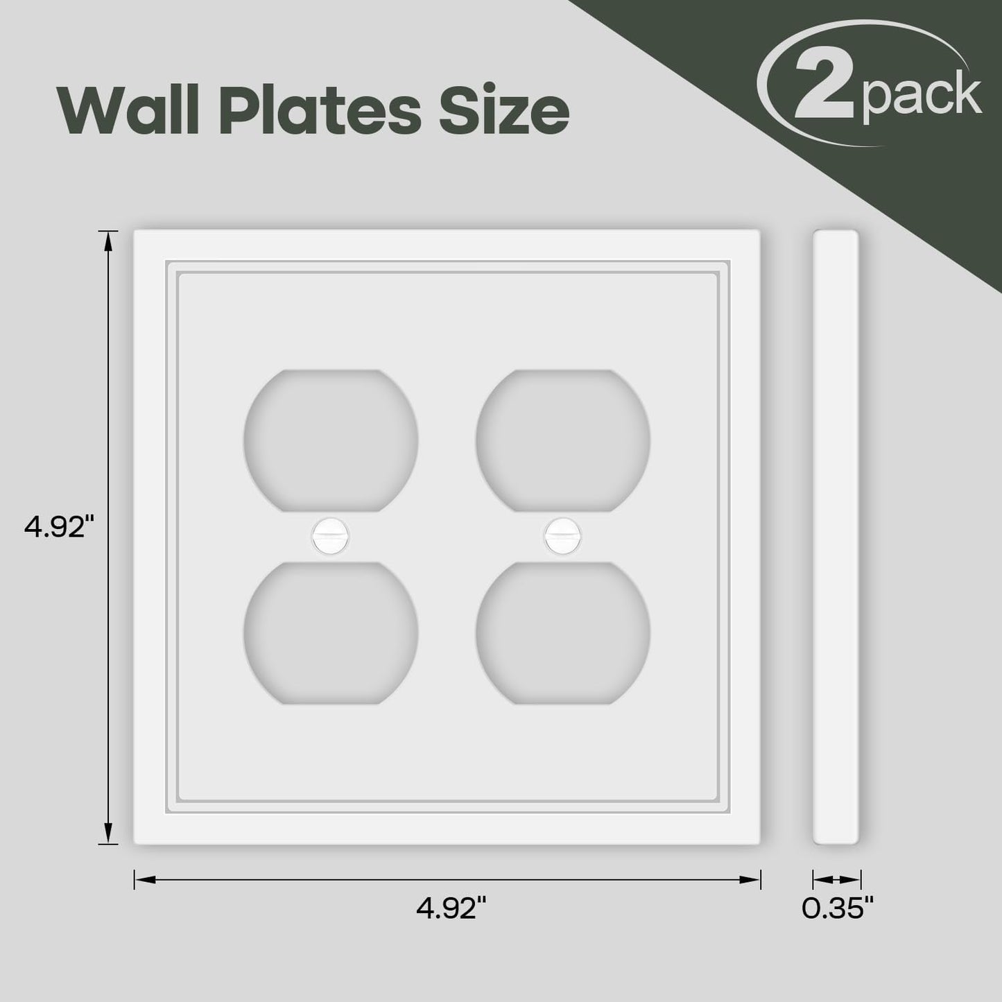 Double Duplex Outlet Cover Wall Plate White Classic Decorative Duplex Receptacle Cover Electrical Switch Plates and Outlet Covers 2-Gang Wall Plates, 2 Pack