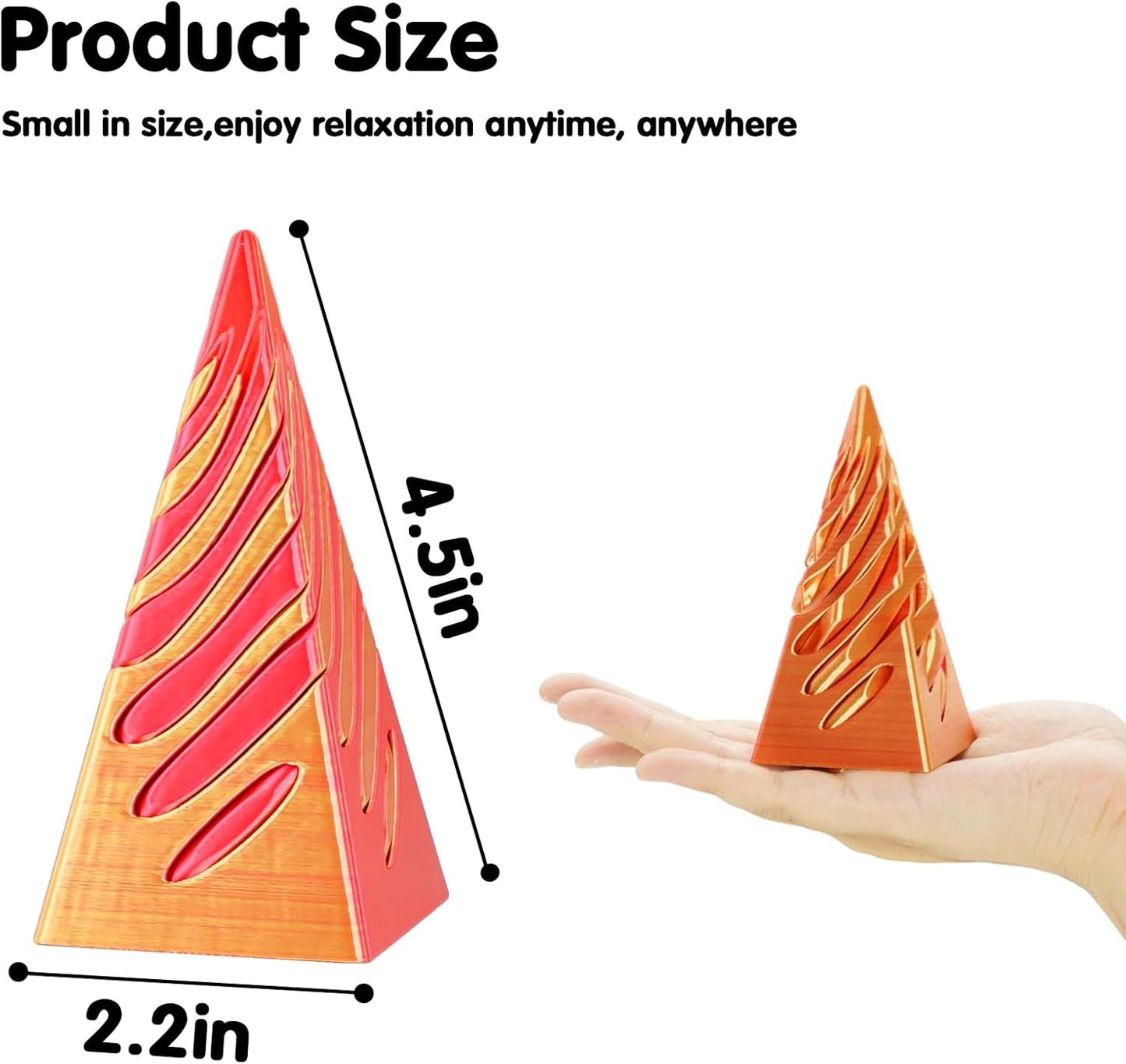 3D Printed Spiral Cone Fidget Toy,Impossible Cone Pyramid Passthrough Sculpture,Stress and Anxiety Relief Fidget Desk Toys (Gold Red)