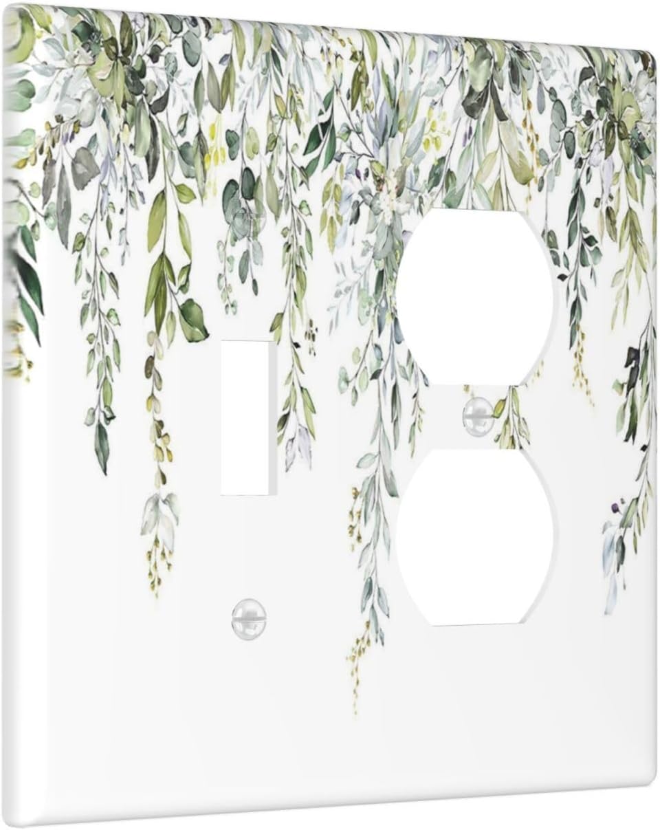 Wallplates Boho Farmhouse Flower Leaf Sage Green 1 Toggle 1 Duplex Switch Plate Electrical GFCI Faceplate Decorative Light Switch Covers for Bedroom Cabin Decor