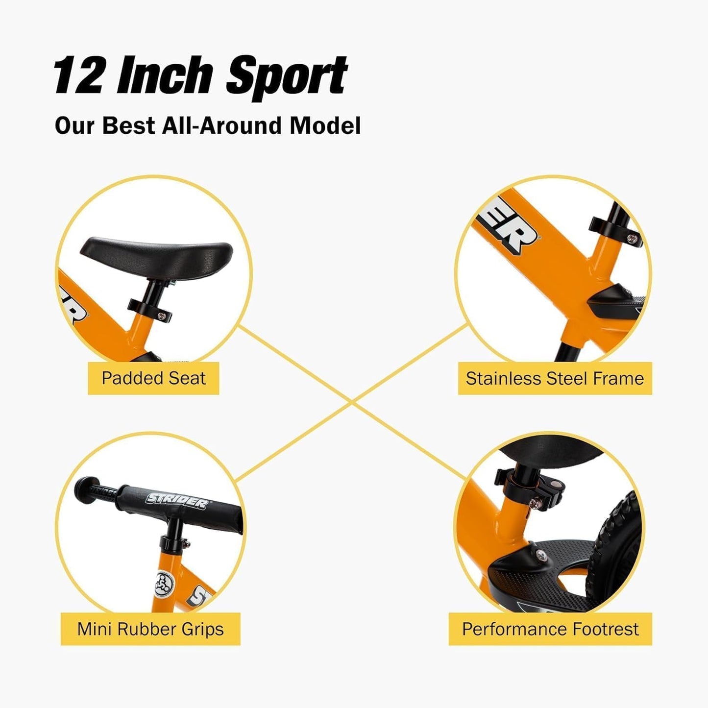 Strider 12” - Helps Teach Baby How to Ride a Balance Bicycle - for Kids 6 Months to 4 Years - Easy Assembly & Adjustments