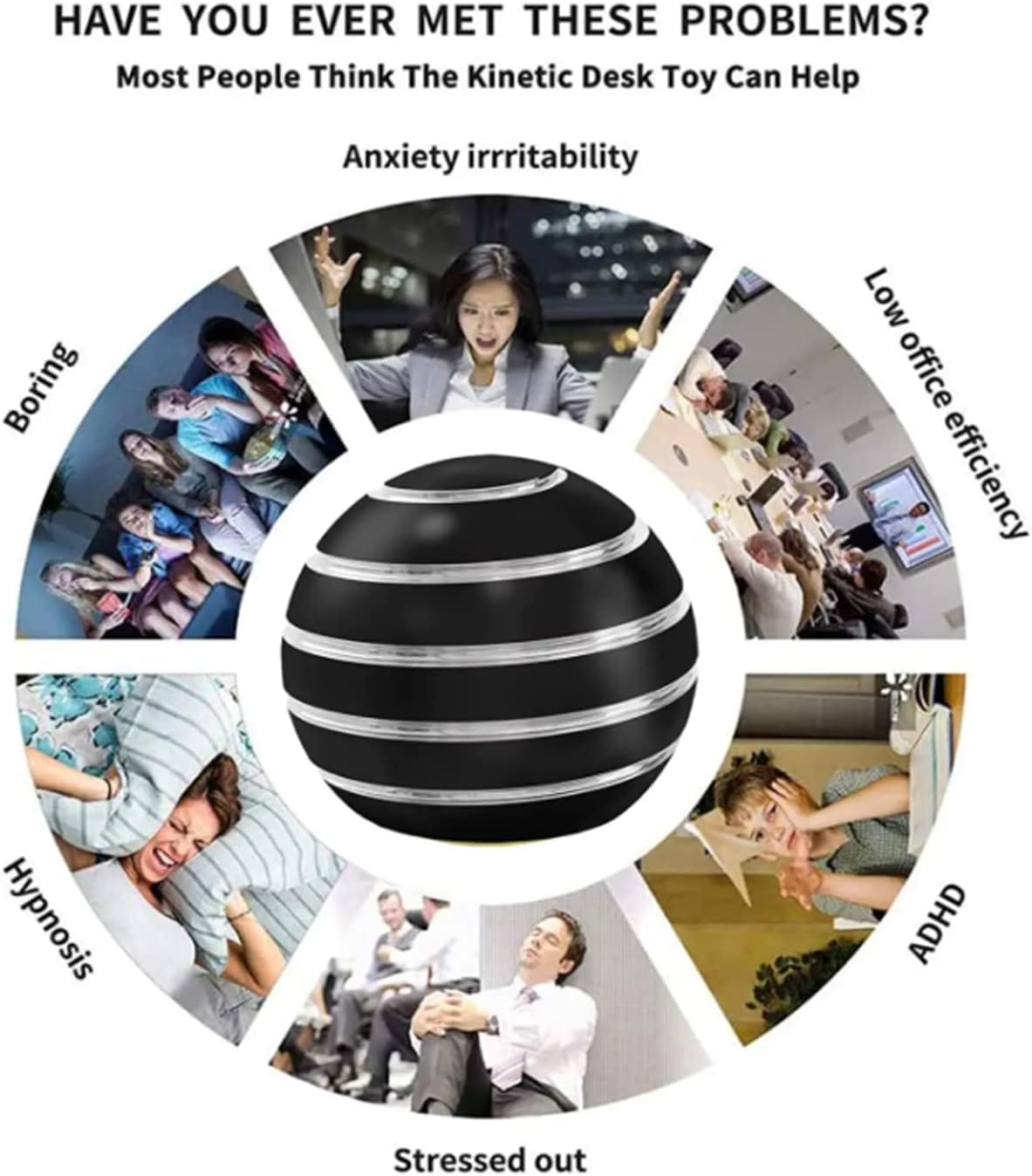 Fidget Toys, Stress Toys for Kids Adults, Kinetic Desk Toys for Office Anxiety, Spinning Desk Toys Fidget Spinner Toys for Kids Party Favors Stocking Stuffers (1.54", Black)