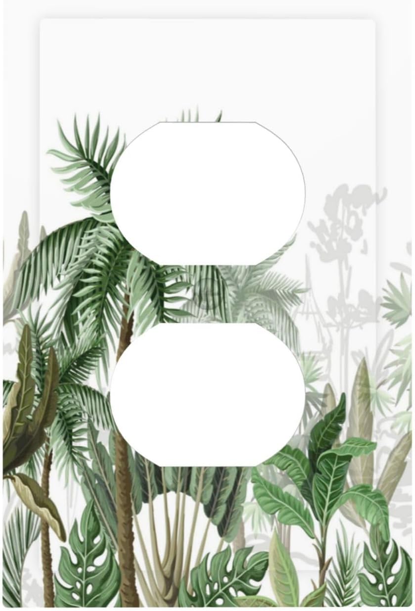 Palm Tree Banana Leaf Green Rainforest Natural Landscape Outlet Covers 1 Gang Duplex Light Switch Cover Decorative Switch Plates Electrical Receptacle Faceplate Wall Plate for Bed Room Living Room