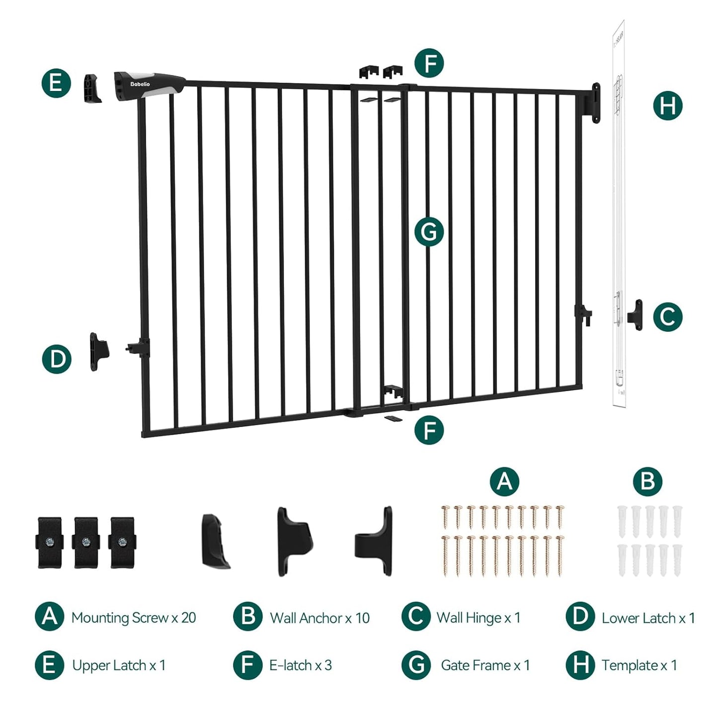 Babelio 31.5-55" No Bottom Bar Baby Gate Extra Wide, 2-in-1 Auto Close Dog Gate for The House, Stairs and Doorways, with Large Walk Thru Door, Black