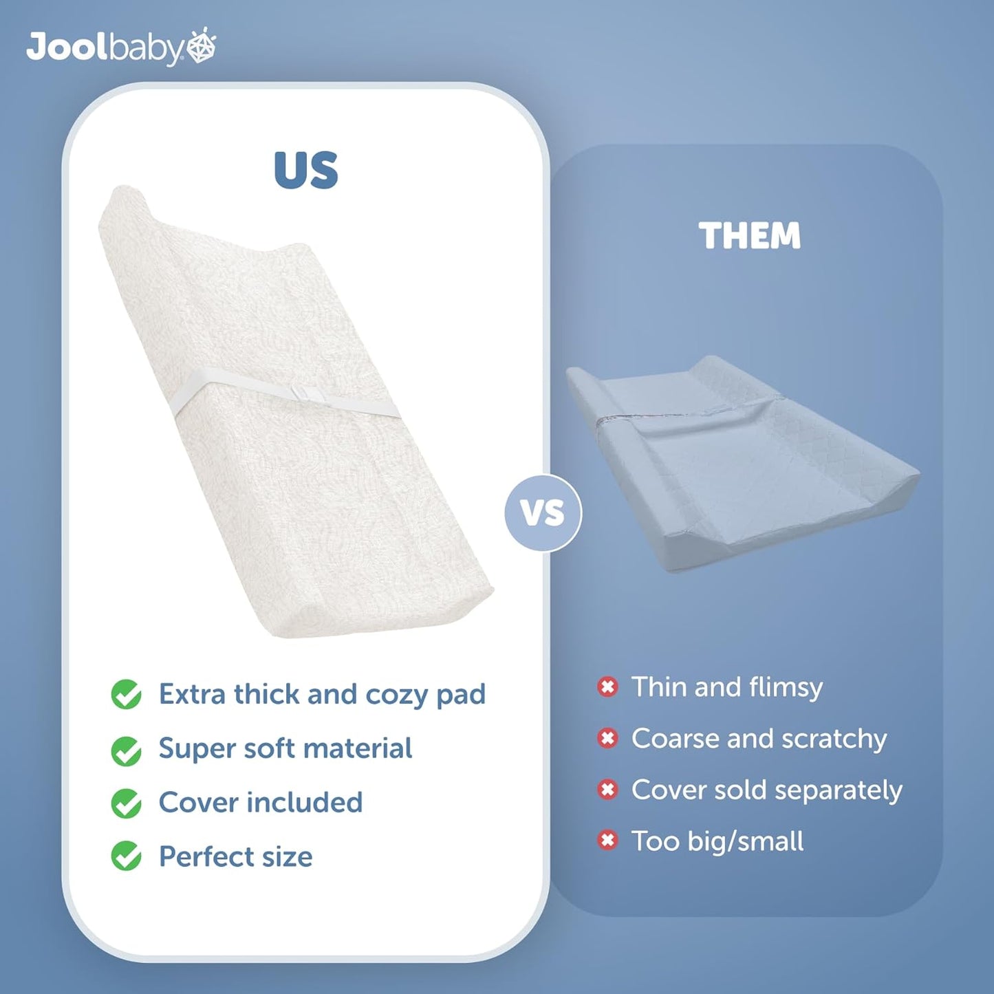 Jool Baby Soft Changing Pad + Washable Cover, Non-Slip - Fits Standard Changing Tables & Dressers (Off-White/Wave)