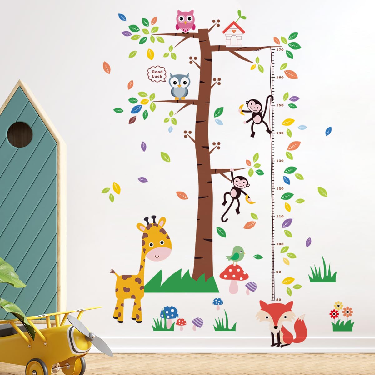 3D Cartoon Animal Height Growth Chart for Kids Wall Stickers Removable DIY Trees and Leaves Wall Stickers Vinyl Flowers Plants and Mushrooms Wall Art Decor for Nursery Kids Bedroom Living Room