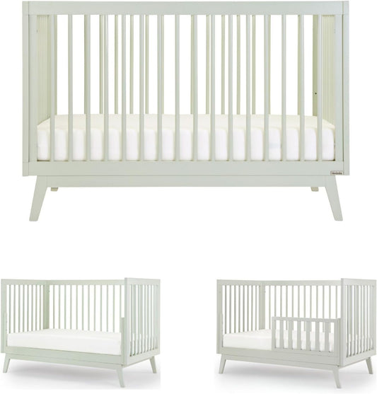 dadada Baby Soho 3-in-1 Convertible Wooden Crib to Toddler Bed - Made in Italy, GREENGUARD Gold Certified, Baby-Safe Finish, Sustainable Beech Wood, Modern Design, 3 Adjustable Heights (Sage)