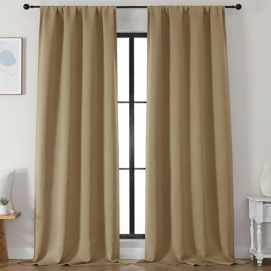 Simplebrand Taupe Blackout Curtains for Bedroom 96 Inches Long 2 Panels, Solid Thermal Insulated, Energy Saving Living Room Window Treatment Curtains Blackout Drapes, W50 x L96 Inch, Taupe