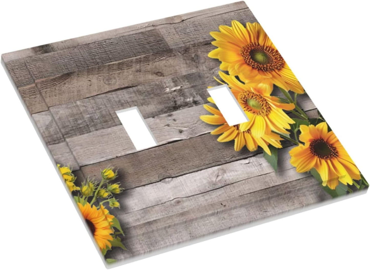 Sunflower Rustic Brown Gray Wood Decorative Switch Plates 2 Gang Double Toggle Outlet Light Switch Cover Wall Plate Electrical Faceplate for Farmhouse Home Decor