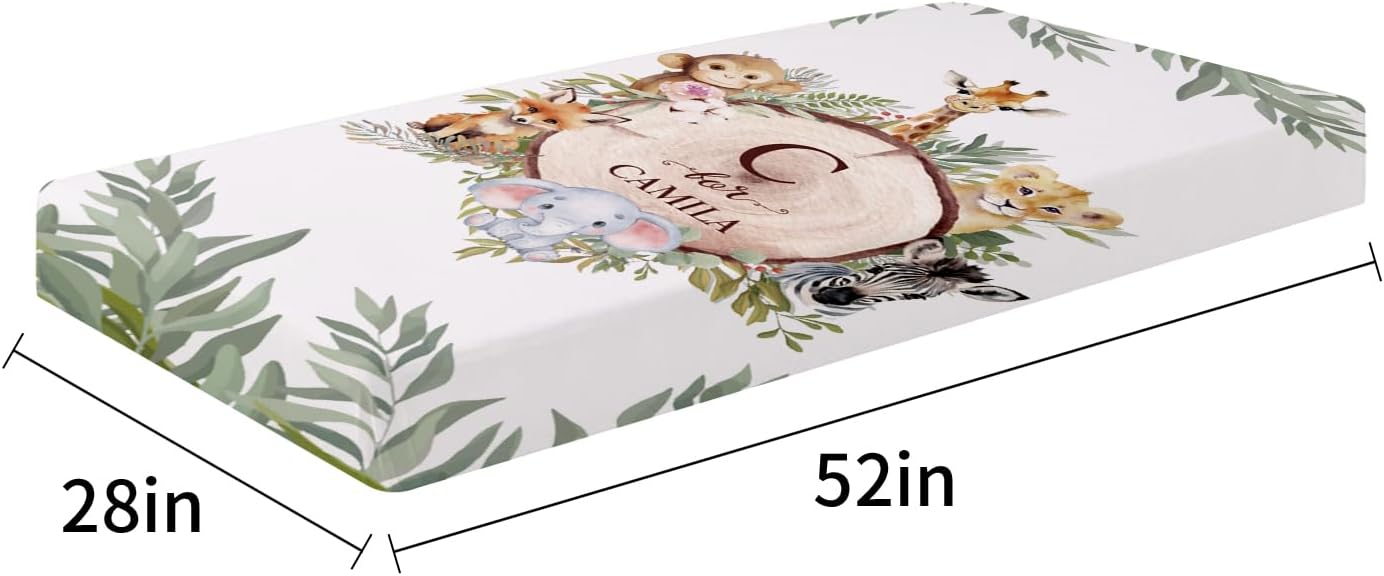 Personalized Baby Crib Bedding Set - Custom Name Animals and Forests 3 Pcs Set - Soft Blanket with Double Layer Dotted Backing, Fitted Sheet, Room Rug for Newborns Boys Girls Shower Gift