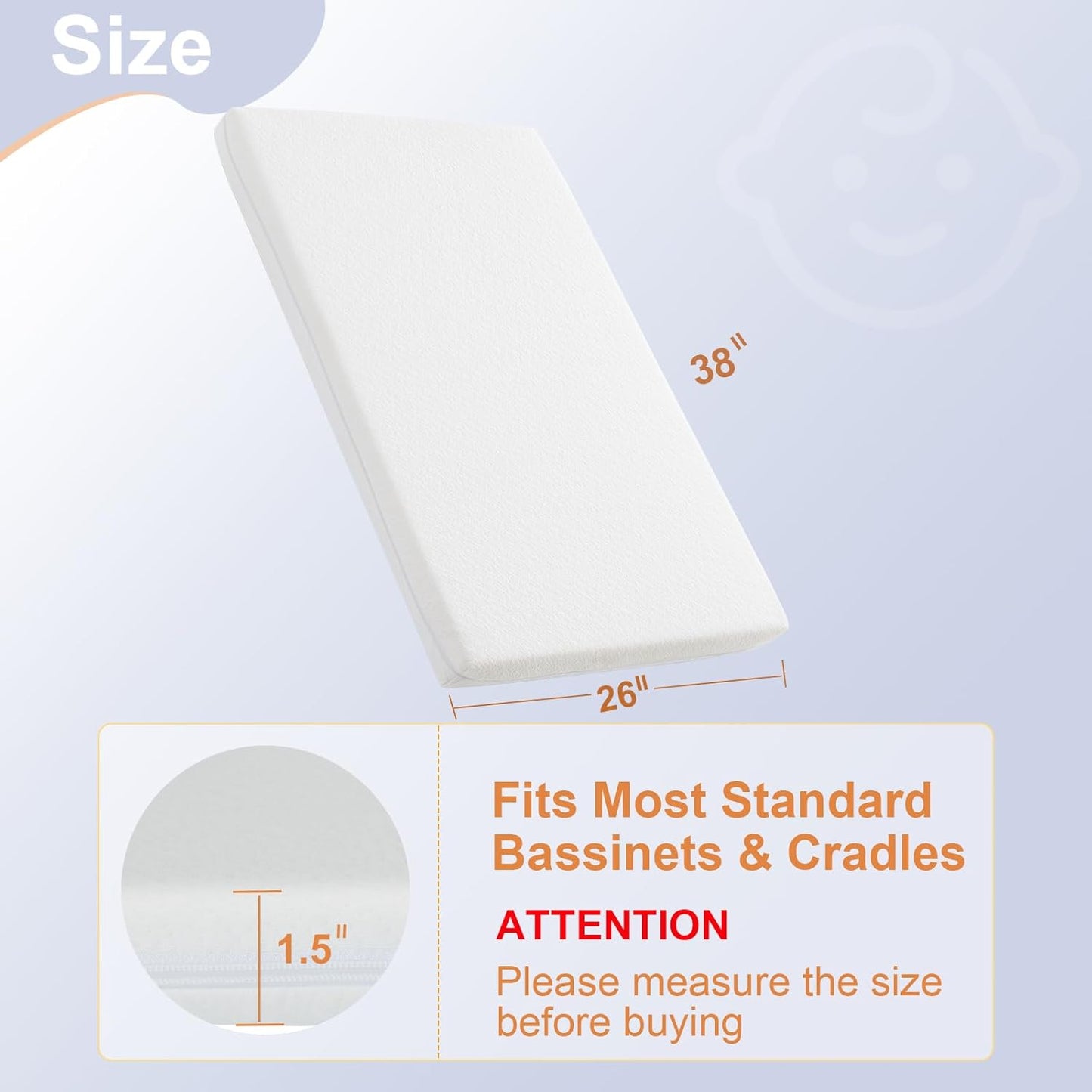 NeoBorn Pack and Play Mattress, 38 x 26 Pack N Play Mattress for Babies and Toddlers, Dual Sided Comfort Gel Memory Foam Mattress with Removable Breathable Soft Tencel Cover