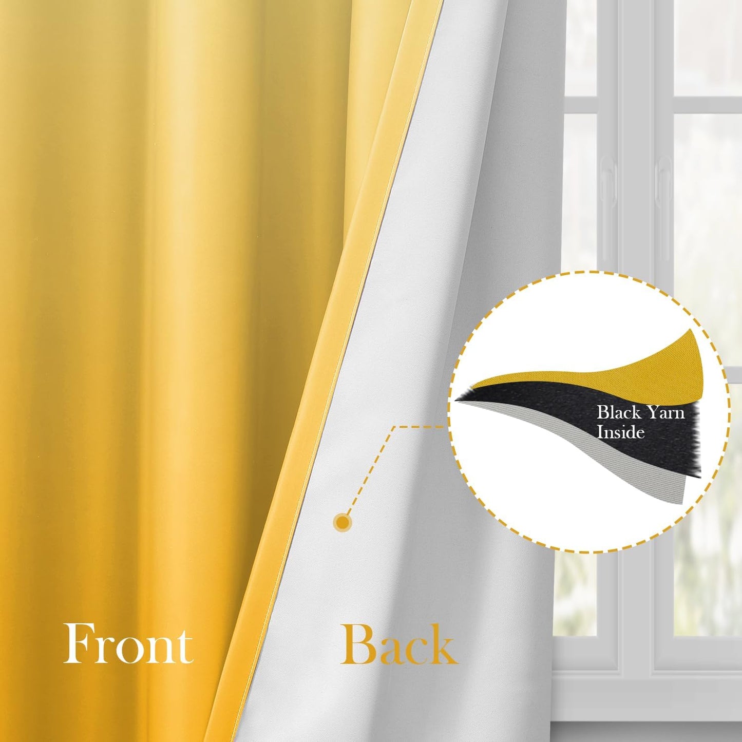 HOMEIDEAS Yellow Ombre Blackout Curtains 52 X 63 Inch Length Gradient Room Darkening Thermal Insulated Energy Saving Grommet 2 Panels Window Drapes for Living Room, Bedroom