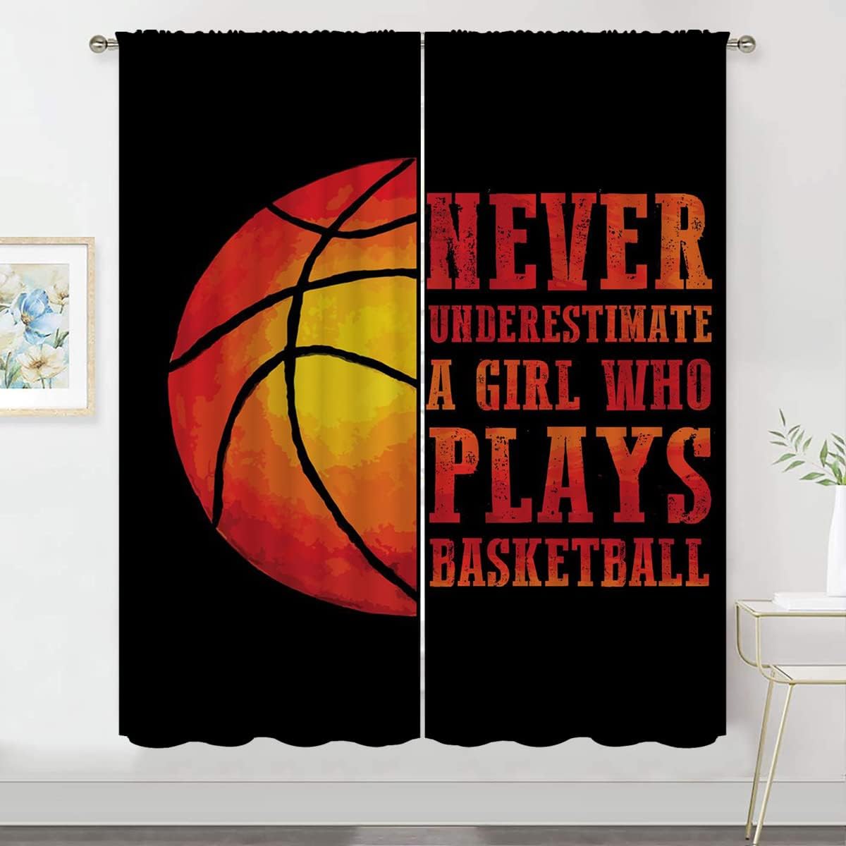 Red Basketball Blackout Curtains for Boy Girl Room Darkening Decor,Sport Theme and Motto Dark Background Bedroom Living Room Home Rod Pocket Thermal Insulated Window Curtain/Drapes Panel,42x63 Inch…