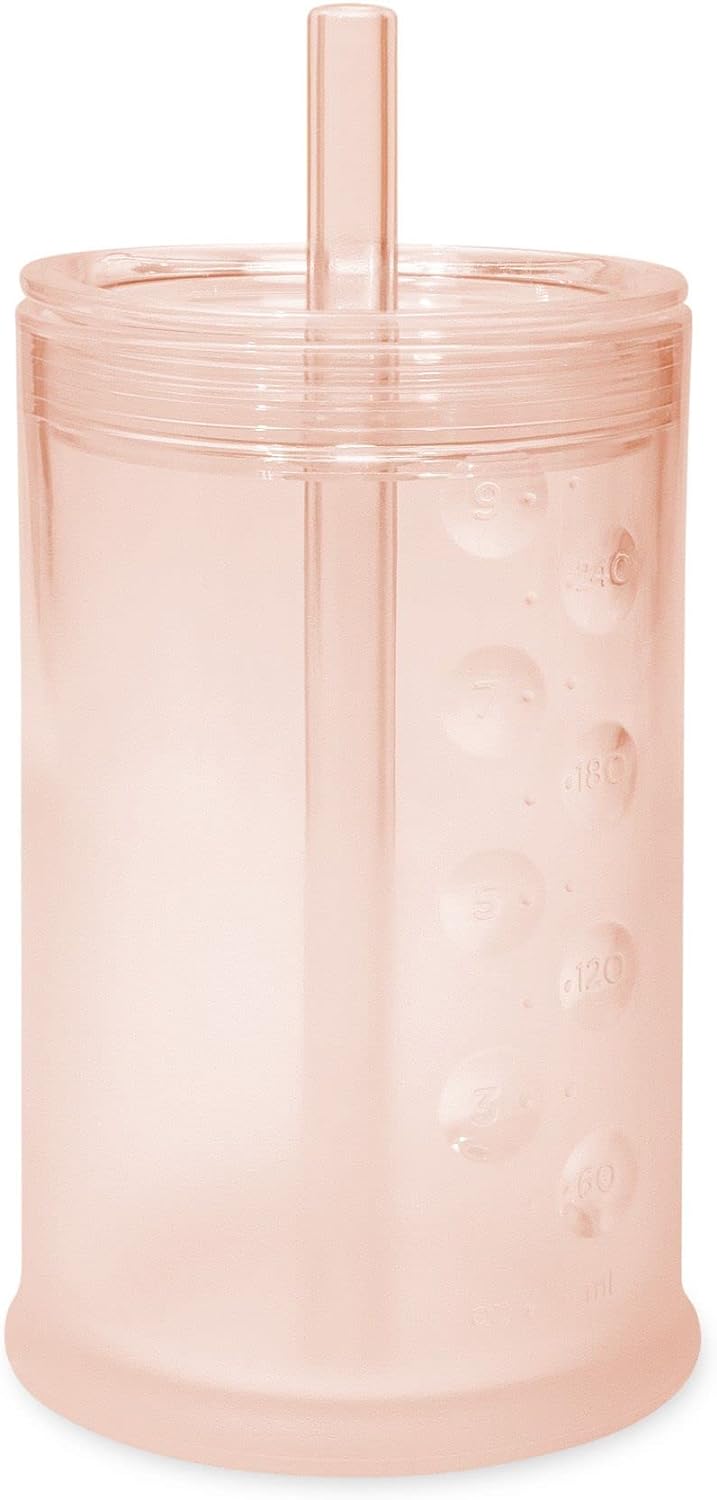 Olababy Clear View Silicone Training Cup with Straw Lid | Toddler Sippy Trainer 12mo+ | Unbreakable Water Drinking Cups for Kids 2yr+ | Baby Led Weaning & Feeding Supplies (Coral, 9 oz)